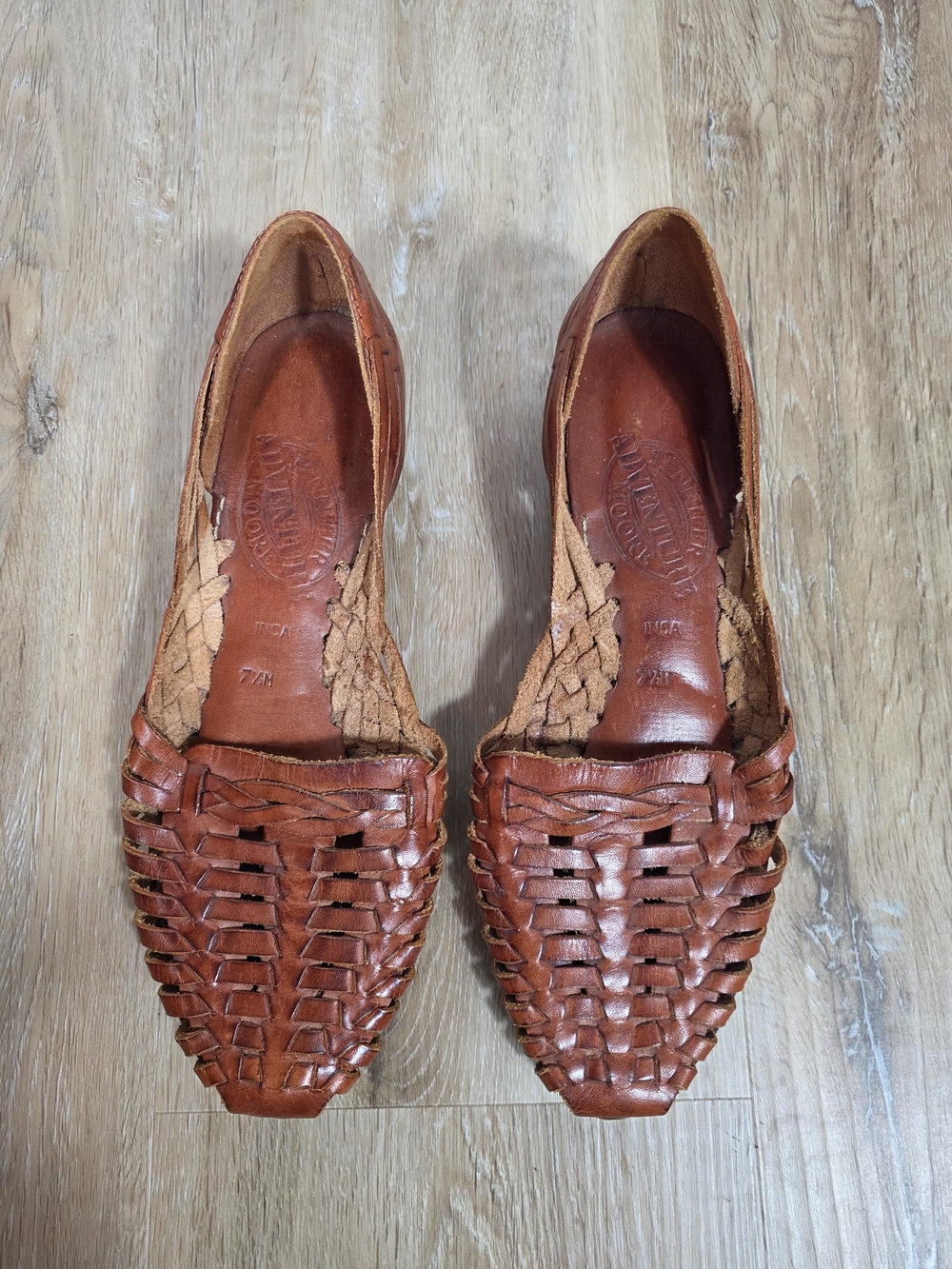 Jennifer Moore Adventure Women’s Brown Leather Woven Huarache Flats - Picture 4 of 11